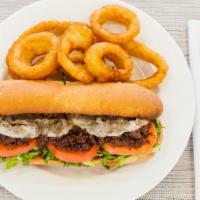Royal Steak & Cheese · Mushroom, green pepper, lettuce, tomato, grilled onion, mayo, and Provolone cheese on a sub ...