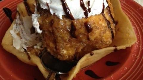 Fried Ice Cream · Made of breaded scoop of ice cream whit cinnamon and sugar, quickly deep fried creating a warm crispy shell around or still called ice cream.