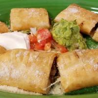 Chicken Taquito Combo · Our Famous Chicken Taquitos: Flour Tortilla stuffed with Tender, Seasoned Chicken, Jack Chee...