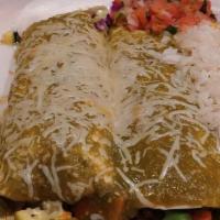 Enchiladas Verdes · A beautifully balanced blend of tomatillos (green tomatoes) and green chiles. These enchilad...