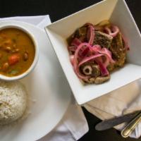 Combo #2 · Bistec encebollado - beef steak marinated in olive oil, vinegar and garlic with onions. (The...