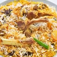 Goat Biryani · Basmati rice and goat meat cooked in our home spices.