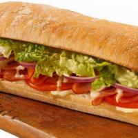 Classic Club Sub · Turkey, ham, crisp bacon and mozzarella cheese; topped with red onions, lettuce, tomatoes an...