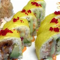 Shooting Star Roll · 10 Pieces. Inside: shrimp tempura, lobster salad and avocado. Outside: yellow soy paper with...