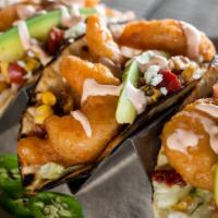 Street Tacos (3 Tacos) · Topped with freshly-made roasted tomato & corn salsa, shredded lettuce, avocado, fresh cilan...