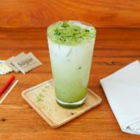 Matcha Latte  · Caffeinated premium green tea latte sweetened with agave.
