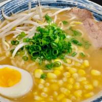 Miso Ramen · Pork, egg, bean sprout, green onion and corn