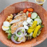 Greek Salad With Grilled Chicken (Small) · Lettuce, Tomato, Onions, Cucumbers, Croutons, Pepperoncini Peppers, Green Peppers, Greek Oli...