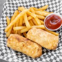 Cheesesteak Egg Rolls With French Fries · 2 cheesesteak egg rolls served with a side of sriracha ketchup sauce and a side of French fr...