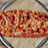 4 Little Pigs · house pizza sauce, capicola ham, italian sausage, salami, pepperoni, mozzarella and fontina ...