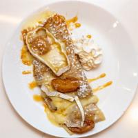 Apple Crepes · Caramelized cinnamon apple with brie cheese and caramel sauce