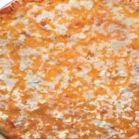 Quattro Cheese Pizza · All the favorites: mozzarella, feta, Pecorino Romano and cheddar cheeses melted on our tradi...