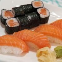 Salmon Combo · One salmon roll and four salmon sushi.

Consuming raw or undercooked meats, seafood, shellfi...