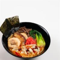 Taro Special Ramen · Pork and chicken chashu, dumpling, bok choy, ginger, kikurage mushroom, seaweed.