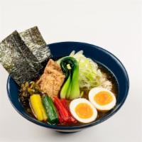 Vegetarian · Bok choy, kikurage mushroom, egg, moyashi sprouts, takana pickles, mixed peppers , seaweed.
