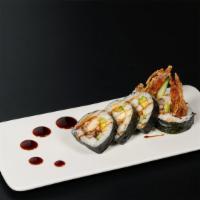 Spider Roll · Crispy soft shell crab, cucumber, avocado and sweet soy reduction sauce on top.