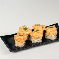 Houston Roll · Creamy spicy popcorn shrimp with spicy tuna roll with soy paper.