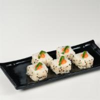 Baked Crab Roll · Snow crab rolled with soy paper with soy gochujang sauce and slice jalapeño on top.