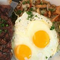 The Ultimate Ribeye Steak & 3 Egg Breakfast · ribeye steak, 3 eggs any style, has brown potatoes ( contain green onions) - choice of toast...