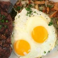 The Ultimate Ribeye Steak & 2 Egg Breakfast · ribeye steak 2 eggs any style, has brown potatoes ( contain green onions) - choice of toast,...