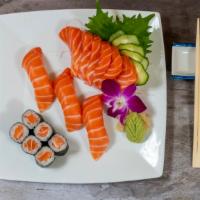 Salmon Special · 6 pcs salmon sashimi, 3 pcs salmon sushi & 6 pcs salmon roll.