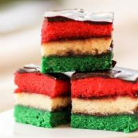 1/2 Lb. 7-Layer Rainbow Cookies · Almond cake layered with raspberry jam and capped with chocolate. Imported from Brooklyn, NY