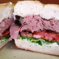 Roast Beef Sandwich · Choice of Bagel,Roll,Bread or Wrap and
Lettuce & Tomato