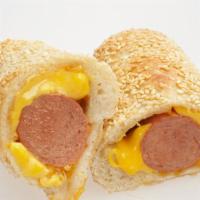 Cheddar Cheese Bagel Dog · 1/3 lb. hot dog with cheddar cheese baked in a sesame bagel