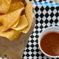 Chips And Salsa · Bag of tortilla chips and 8 oz of red salsa.