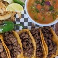 Combo #1 Street Tacos · Same Choice of 5 Mini Tacos; choices are Carne Asada, Guisado de Puerco, Grilled Chicken, Br...