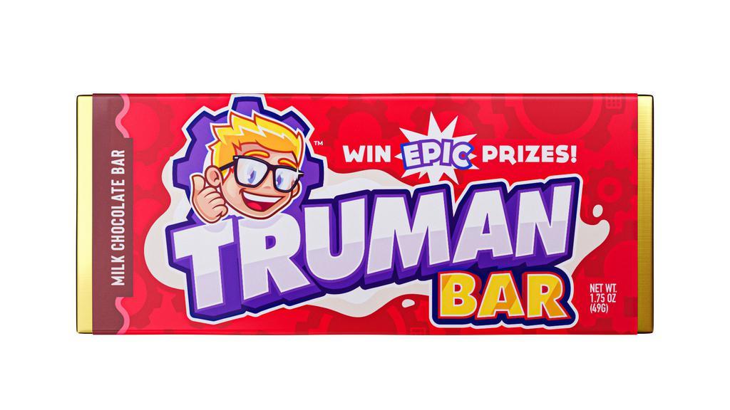 The Truman Bar, Milk Chocolate With Golden Ticket (1.75Oz) · The bar that started it all - The Truman Bar. A delicious and sweet milk chocolate bar with break away squares. Each Truman Bar contains a mini golden ticket printed underneath the wrapper that can win epic prizes.