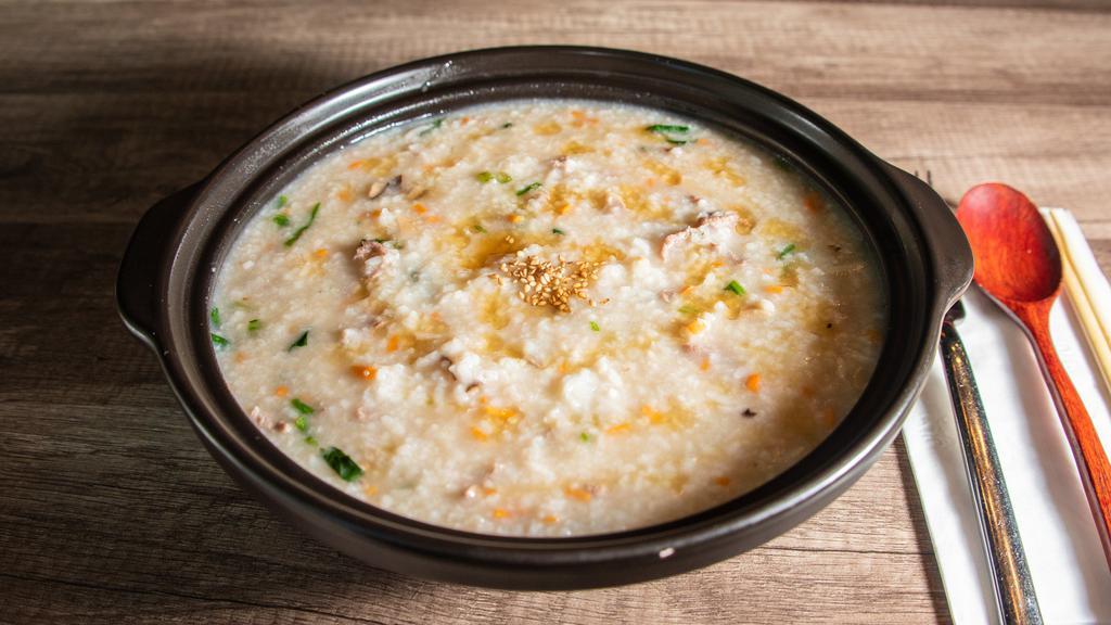 Beef Juk · Korean porridge made with seasoned beef, onions, carrots and mushrooms.
