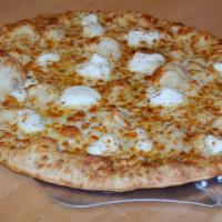 White Pizza · Garlic, Ricotta, Mozzarella, Provolone, Romano, Oregano, EVOO.