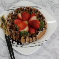 Strawberry Waffle · strawberry, strawberry sauce, maple syrup, whipped cream, powder sugar