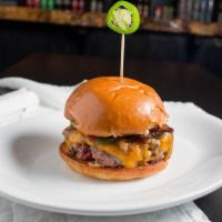 Texas Cheeseburger · Sharp Cheddar cheese, Jalapeno, caramelized onions, applewood smoked bacon, and spicy mustar...