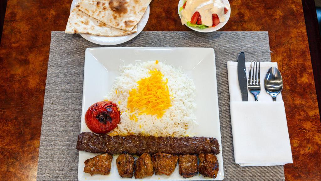 Friends Soltani Entree · Combination of ground beef and beef kabob.