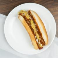 Coney Island Frank · Deep Fried Detroit Original with Homemade Chili, Raw Onion and Mustard.