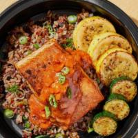 Salmon Creole Bowl · Salmon, creole sauce, wild rice, squash, zucchini.