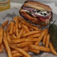 Juarez Style Burger · Meat, Cheese, Avocado, Hot dog, Ham, Bacon, Lettuce Tomatoes, Onion, Mayonnaise, Ketchup, Mu...
