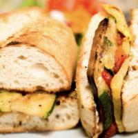 Vegetarian Sandwich · Goat cheese, eggplant, zucchini, roasted red peppers, yellow squash, red onions, roasted tom...