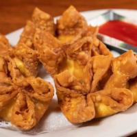 Six Crab Rangoon · Crispy golden fried wonton filled with cream cheese and crab kani.
