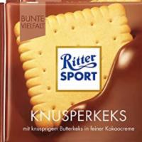 Bunte Vielfalt Ritter Sport Knusperkeks · Milk Chocolate with a butter biscuit center.