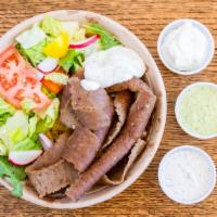 Gyro Rice Bowl · Gluten-free, Halal. Beef & Lamb Meat. Thinly sliced meat combination (beef and lamb) on a ro...