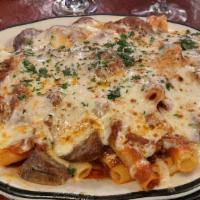 Baked Ziti · Ziti pasta with meat sauce baked with mozzarella and parmesan