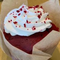 Red Velvet Cupcakes · Red Velvet cupcake with our cream cheese butter cream topped with red velvet crumble