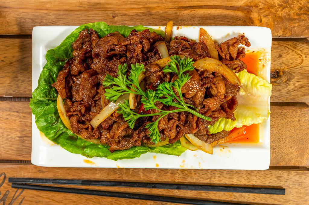 Korean Spicy Bbq Beef · Spicy. Includes Steamed Rice and Choice of Drink.