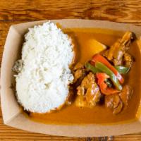 Massaman Chicken Curry · Massaman curry paste made from scratch, coconut milk, bone-in chicken, red and green bell pe...