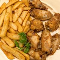 Fried Chicken Wings · (Choose from Fried, Buffalo, BBQ) 8 wings served with fries and salad.