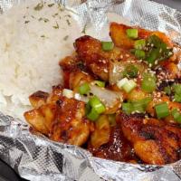 Korean Grilled Bbq Chicken · Grilled boneless chicken stir-fried with vegetables, crispy rice cake, signature Korean BBQ ...