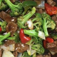 Beef With Broccoli · Served with white rice or roast pork fried rice and egg roll or soda.